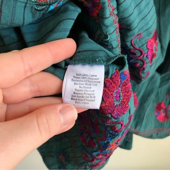 Johnny Was 3J Workshop Blue Stripe Embroidered Dress Size Medium - Picture 10 of 10